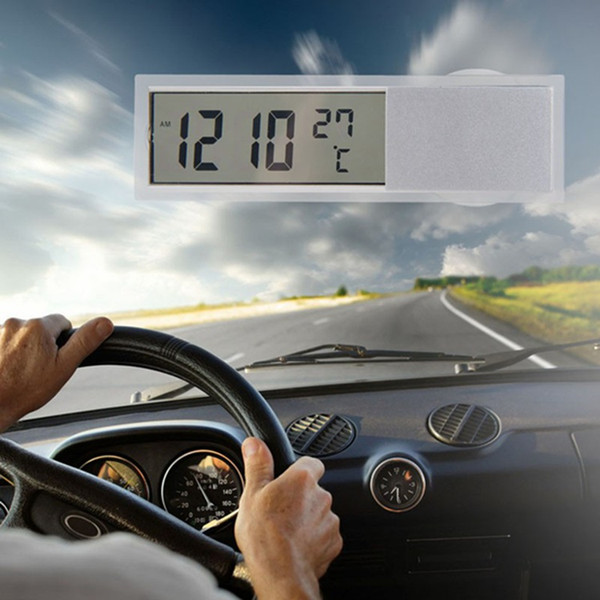 Mini 2 in 1 LCD Digital Auto Car Truck Clock + Thermometer with Suction Cup AG10 Button Cell Battery Operated 90 x 27 x 15mm