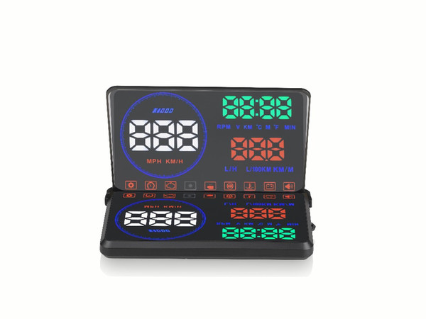 5.5 inch car OBD2 HUD vehicle head up display whidshield projector alarm system with overspeed engine fault fatigue water high temp warning