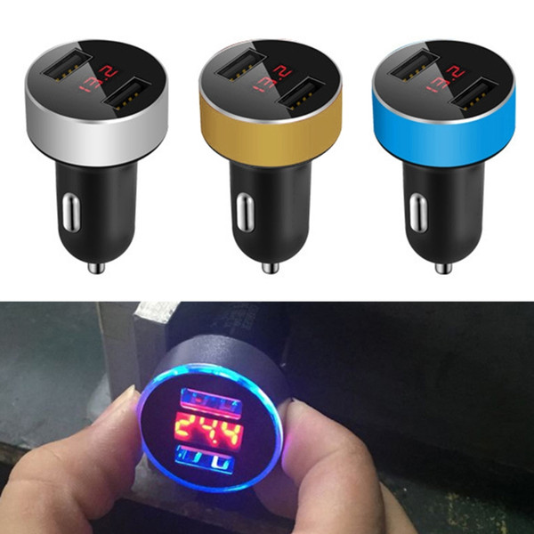 Universal USB Car Charger Dual USB Port Adapter Charger LED Display Voltmeter Current for Tablet Mobile Phone New Drop shipping