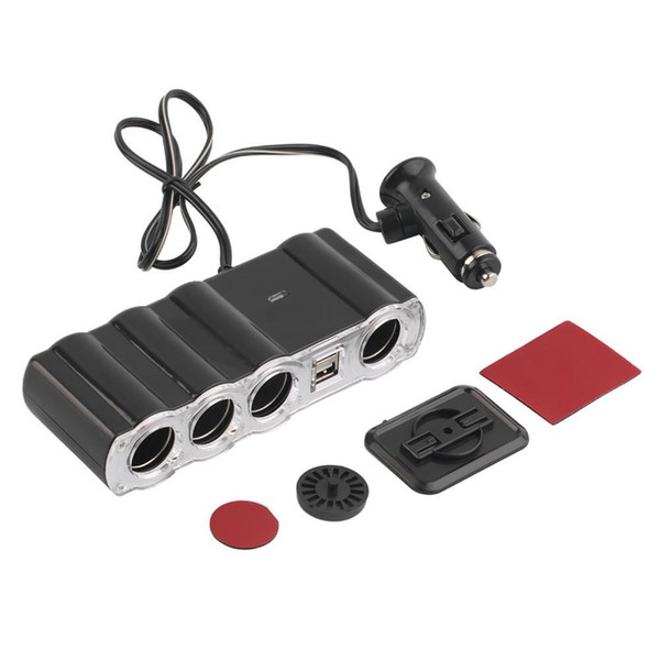 WF-4008 Auto Car 4 Way Multi Socket Cigarette Lighter 1x4 Splitter 2 Dual USB Plug Adapter Chargerfree Free Shipping