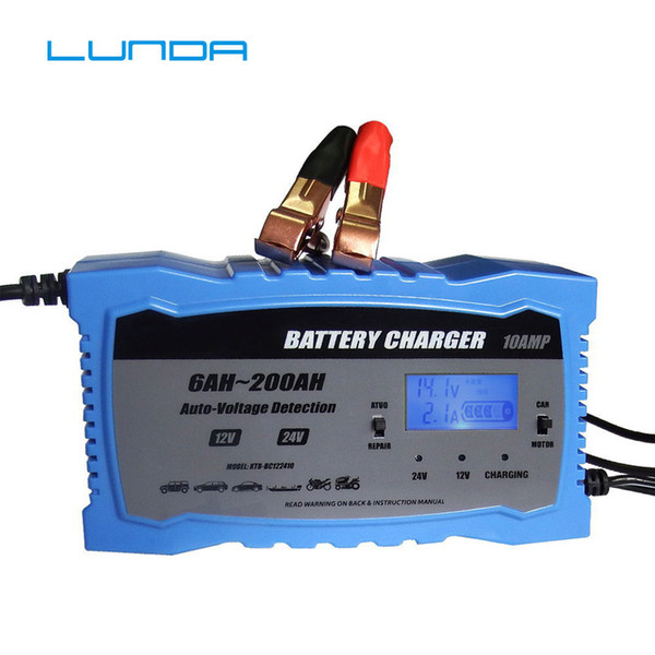 12V 24V LCD Smart Fast Car Battery Charger for Auto Motorcycle Lead-Acid AGM GEL Batteries Intelligent Charging 12 Volt 10 AMP