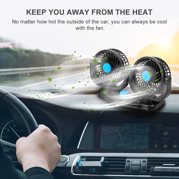 12V/24V 360 Degree All-Round Adjustable Car Auto Air Cooling Dual Head Fan Low Noise Car Auto Cooling Air Fan Car Accessor