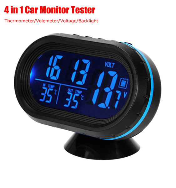 50pcs/lot 4 in 1 Digital Car Thermometer Voltmeter Voltage Meter Tester Monitor Noctilucous Clock Temperature car Instruments