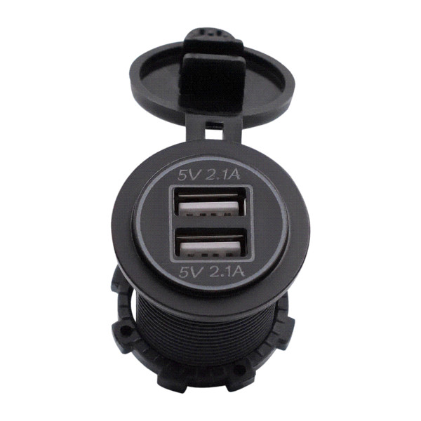 WUPP 12-24V 4.2A/DC Black Waterproof Dual USB Car Adapter Charger Dual USB Socket with 2 Green light Aperture Vehicle Voltmeter