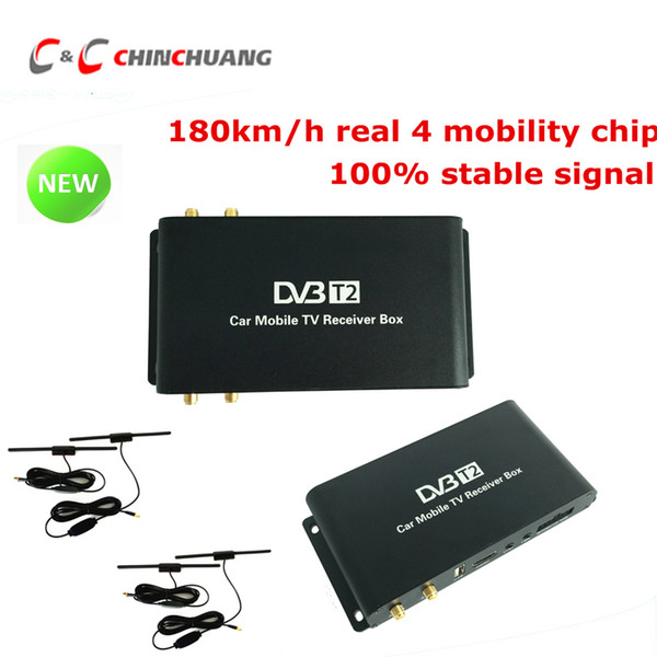 New ! 180-200km/h Car Mobile DVB-T2 4 Antennas 4 Mobility Chips DVB T2 Car Digital Car TV Tuner HD 1080P Receiver Box