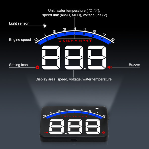 M6 Car HUD OBD2 RPM Meter Head-Up Display Overspeed Warning System Auto Electronic Water Temperature Alarm