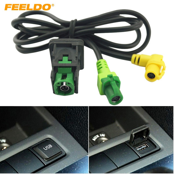 FEELDO Car OEM RCD510 RNS315 USB Cable With Switch For VW Golf MK5 MK6 VI 5 6 Jetta CC Tiguan Passat B6 Armrest Position #1698