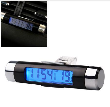 2 in 1 Car Thermometer Time Clock Mounted On Air Vent Outlet Digital LCD Display Screen Auto Accessories