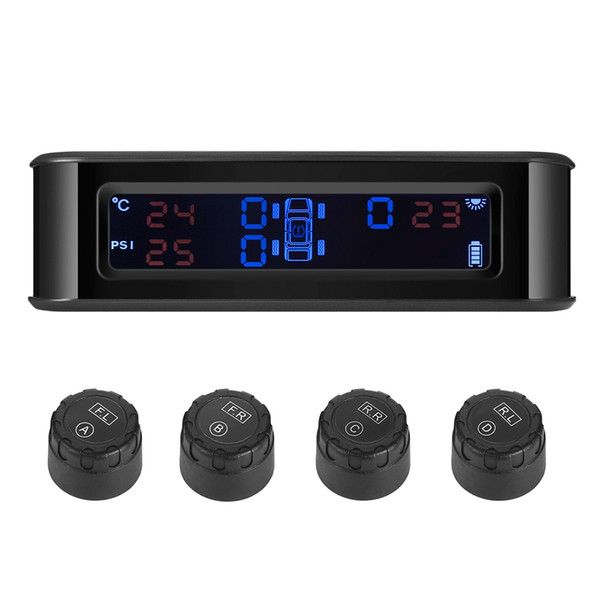 LONGFENG LF19 Solar Powered TPMS Wireless Car Tire Pressure Monitor System 4 External Sensors (0-50.75Psi)