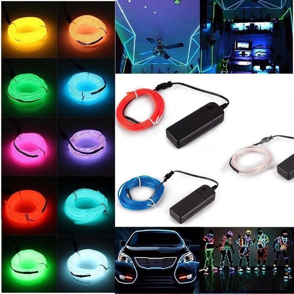 9COLORS Flashing EL Wire Neon Lighting Lamp 1M 2M 3M Flexible Battery Power Led Ribbon Light car Auto Electronics GGA991