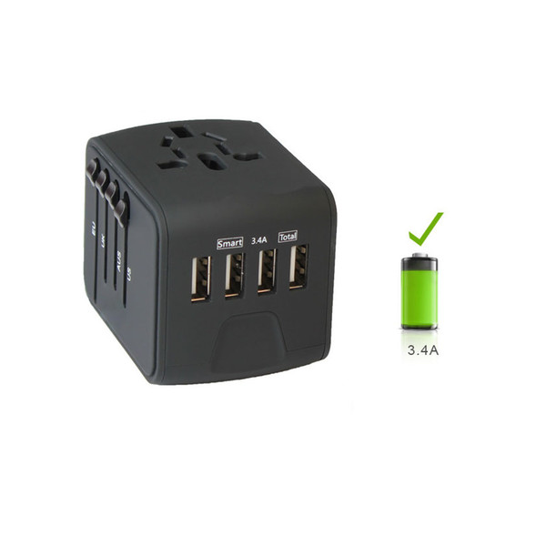 Travel Adapter International Universal Power Adapter All-in-one with 3.4A 4 USB Worldwide Wall Charger for UK/EU/AU/Asia