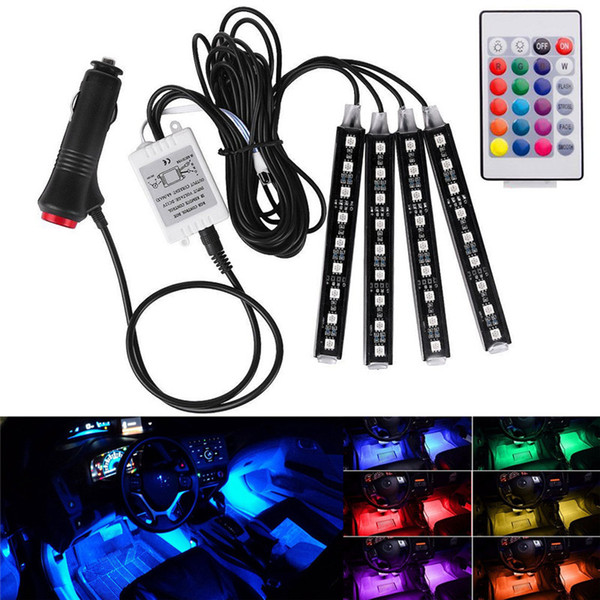 Universal Wireless Remote Control Car RGB 9 LED Neon Interior Light Lamp Strip Decorative Atmosphere Lights Car Styling 7 colors