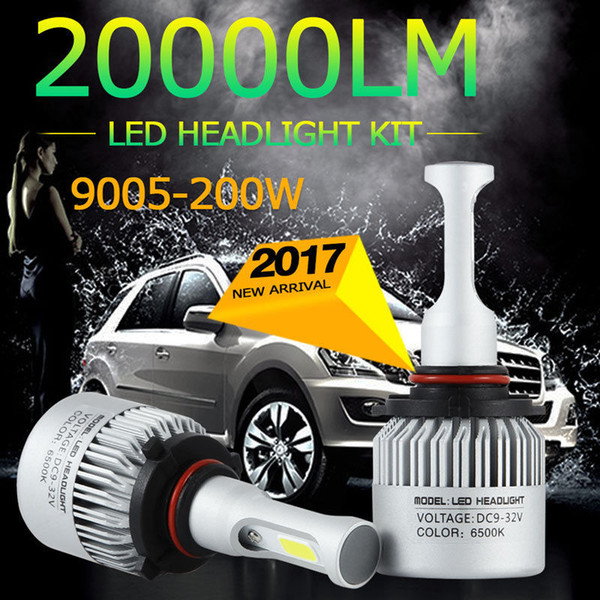 2pcs 200W 20000LM H10 9005 HB3 Waterproof LED Lamp Headlight Kit Car Beam Bulbs 6000K White Free Shipping