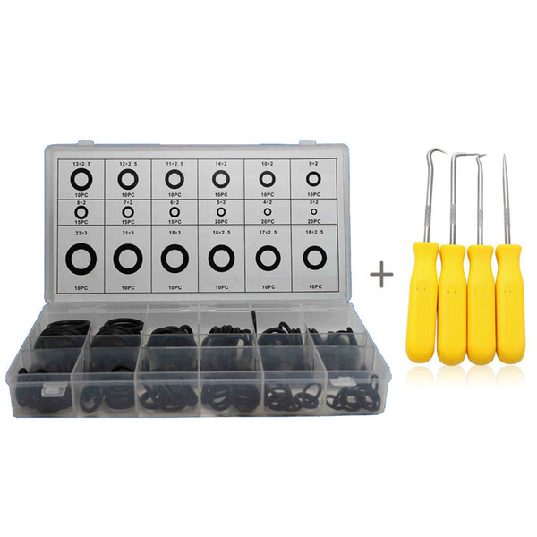 4pcs O Ring Seal Gasket Pick Hooks Puller with Black 225pcs O-ring Tool Set Kit