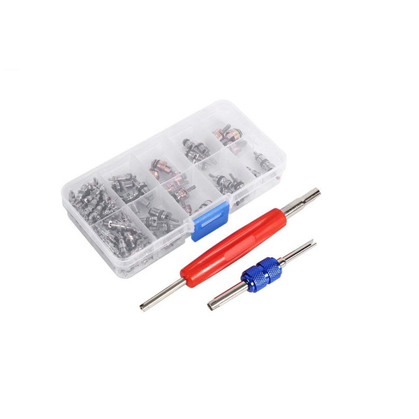 102 Pcs Air Conditioning Valve Core Accessories A/C R12 R134a Refrigeration Tire Valve Stem Cores Remover tool Assortment Kit