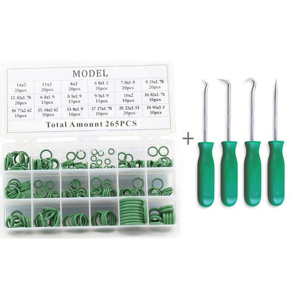 4pcs O Ring Seal Pick Hooks Puller Remover with Green 265pcs O-ring Tool Set Kit