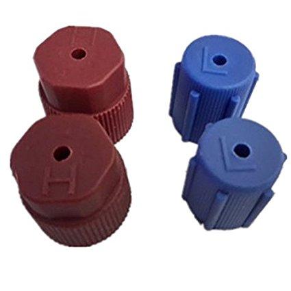 ZOOKOTO Car Air Conditioning High and Low Valve Service Caps, R134a,13mm 16mm, 2 high-pressure brown 2 low-pressure blue 4caps