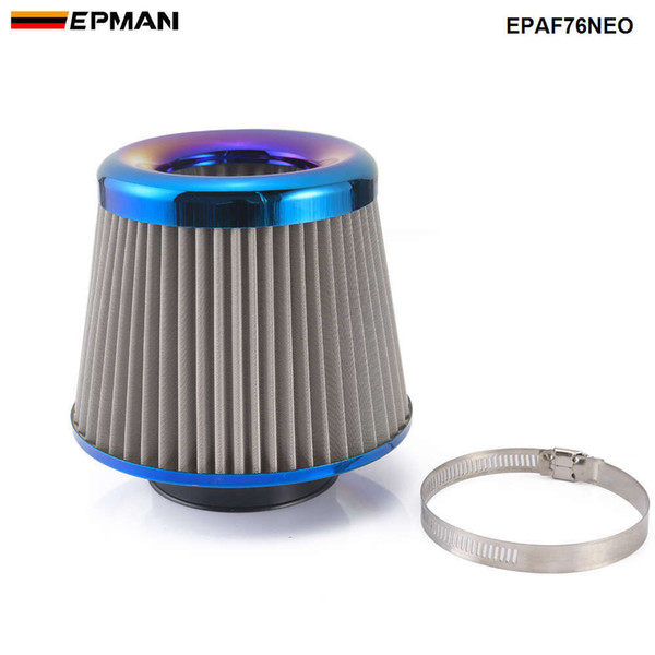 EPMAN Universal Racing Car Air Filter Stainless Steel Burnt Blue 3'' / 76mm Power Intake High Flow Cold Air Intake Filter Cleaner EPAF76NEO