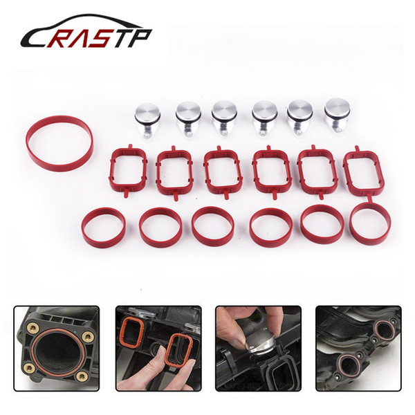 RASTP-4/6Pcs 22mm Aluminum Swirl Flap Blanks Bungs With Intake Manifold Gaskets Kit for BMW RS-CR1819