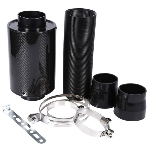 Oversea Car Cold Air Filter Feed Enclosed Intake Induction Pipe Hose Kit Fit with Bracket Universal Carbon Fibre airbox