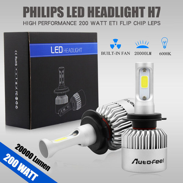 2pcs 200W 20000LM H7 Waterproof LED Lamp Headlight Kit Car Beam Bulbs 6000K White Free Shipping