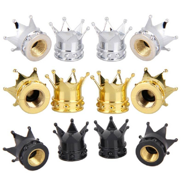 4pcs/lot Auto Tire Valve Caps Universal Dust-proof Crown Shaped Wheel Tyre for Auto Truck Bike Gold Silver Black