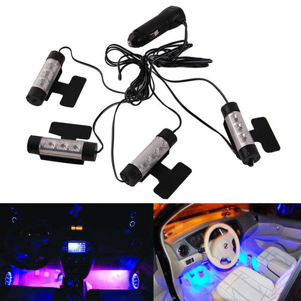 Universal 4pcs/set 3 LED Car Charge Interior Accessories Floor Decorative Atmosphere Lamp Light Free Shipping