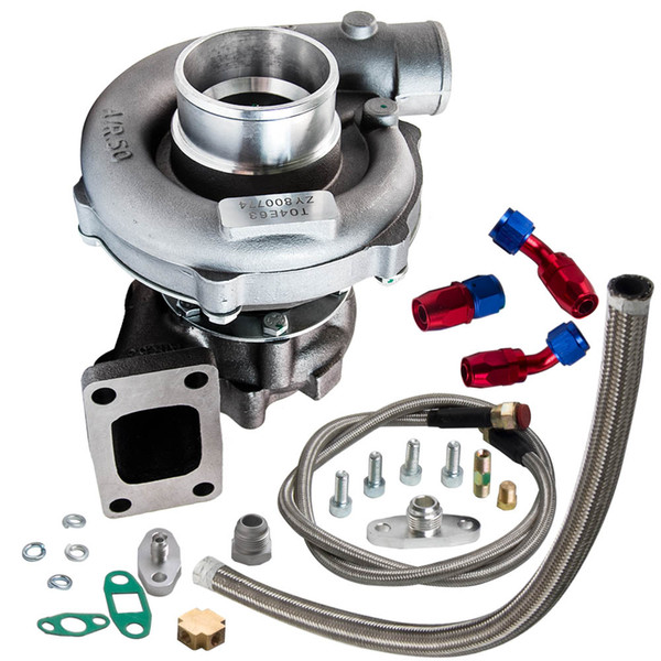 T3/T4 T04E .57 A/R Performance Turbocharger +Oil Feed & Return Line Kit 300+HP Oil Cooled Turbo for 1.6-2.5L internal wastegate