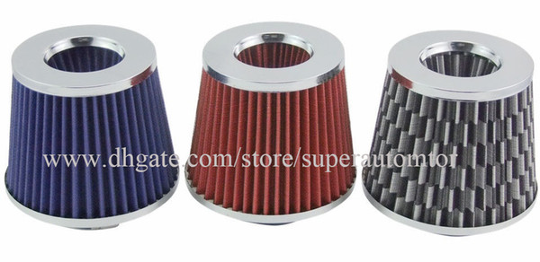 Universal 76mm Chrome Finish High Flow Car Auto Air Filter Induction Kit High Power Sports Mesh Cone