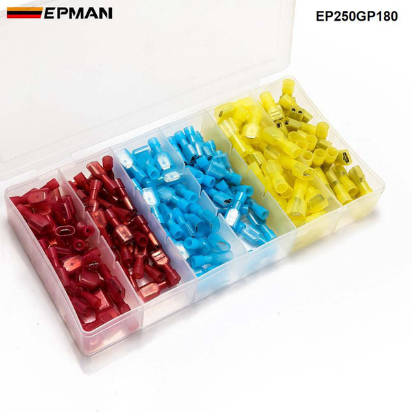 EPMAN 180pcs Waterproof Insulated Red Heat Shrink Spade Female Terminals Seal Butt Cable Wire Connector Terminal Kit EP250GP180