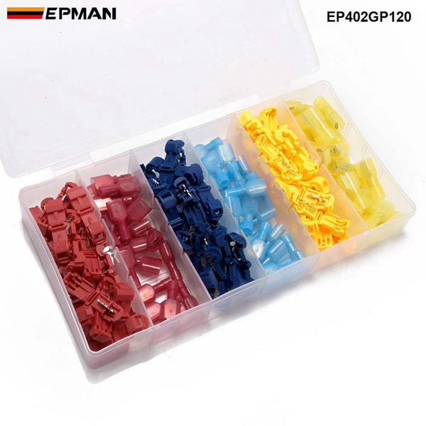 EPMAN 120pcs T-Taps/Male Insulated Wire Terminal Connectors Car Alarm Installation Quick Splice Wire Connector EPH402GP120