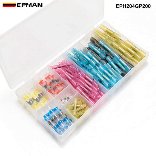 EPMAN 200Pcs Solder Seal Butt Connectors+Heat Shrink Wire Terminals Kit Prevents Crimp Terminals Electrical Crimp EPH204GP200