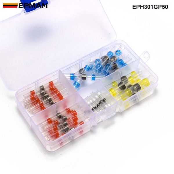 EPMAN 50Pcs Waterproof Heat Shrink Seal Splice Connector Terminal Solder Sleeve Wire Connectors 26-10 AWG Insulated Shrinkabl EPH301GP50