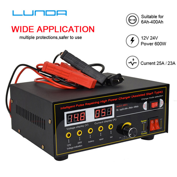 25A Smart Battery Charger 600W 12V 24V Fully Automatic Start Aid Intelligent Pulse Repair for Lead Acid Battery 400AH