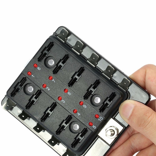 Car 10 Way Blade Fuse Holder Box LED Illuminated Automotive Fuse Block Box 10-32V High Quality