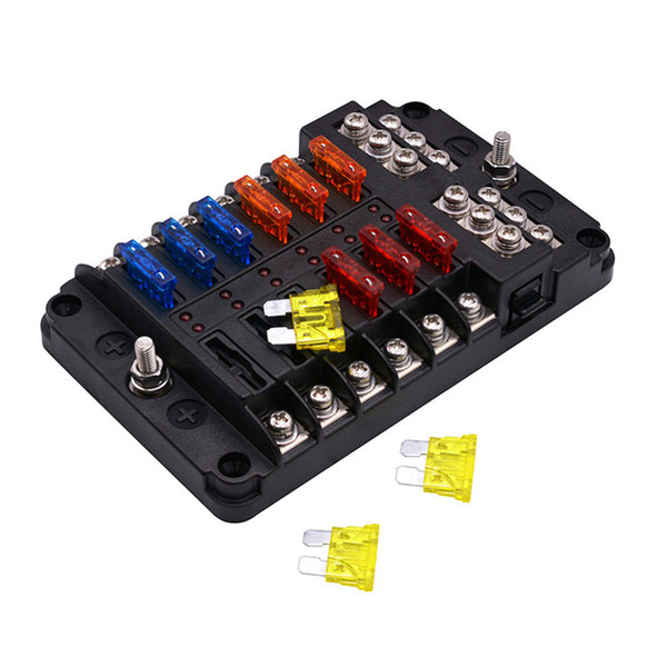 12 Way 12V 24V Blade Fuse Box Holder with LED Warning Light Kit for Car Boat Marine Trike