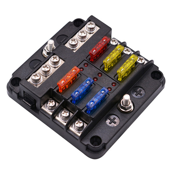 Car Boat Bus 6-Circuit ATC/ATO/ATF Blade Fuse Block 12/24V+12*Fuses 5/10/15/20A