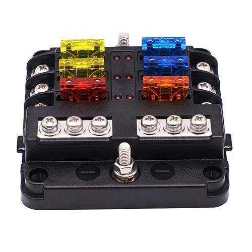 12V 32V Plastic Cover Fuse Box Holder M5 Stud With LED Indicator Light 6 Ways 12 Ways Blade for Auto Car Boat Marine Trike