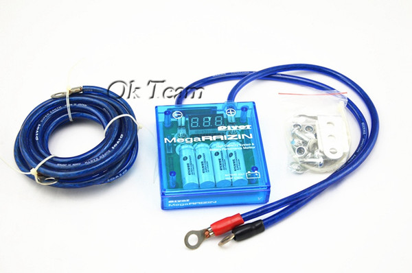 Free shipping Power Voltage Volt Stabilizer Regulator Fule Saver + 3 Earth Ground Wire Blue car Volt Stabilizer