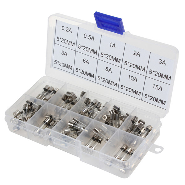 100pcs 5x20mm Fast Quick Blow Glass Tube Fuse Assortment 0.2A 0.5A 1A 2A 3A / 5A 6A 8A 10A 15A CEC_938