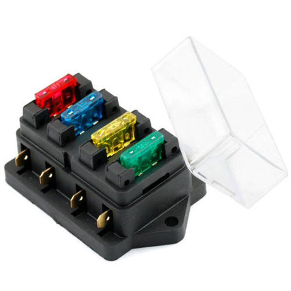 Automobile 12V 24V 4Way Car Truck Auto Blade Fuse Box Holder +4pc Fuse Circuit Standard ATO