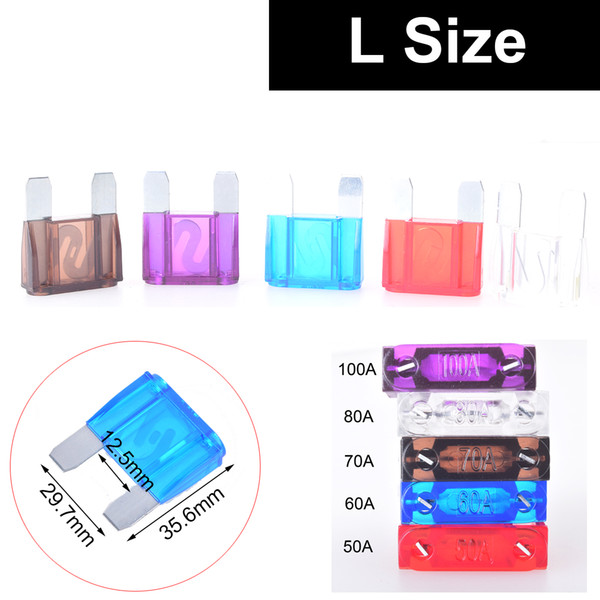 Auto Blade Fuse Large Size Maxi Blade 5pcs 100A 80A 70A 60A 50A Assortment Set for Car Truck Motor Trail RV 35x30mm