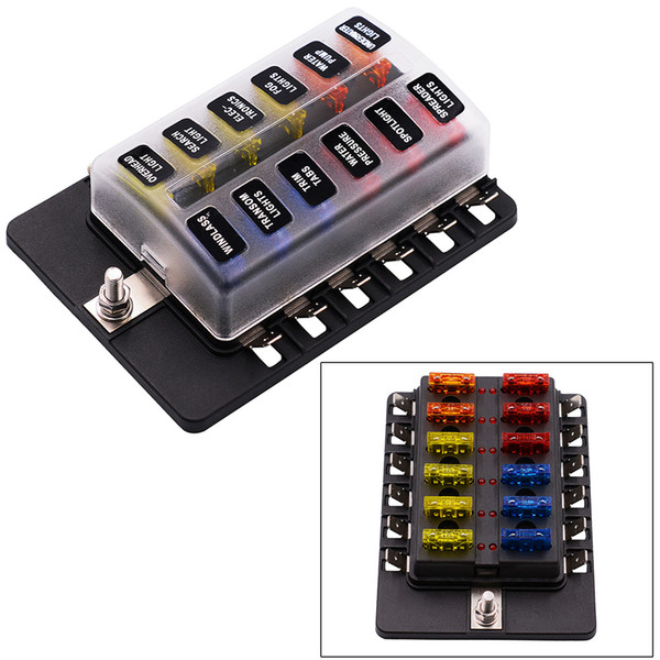 Freeshipping 12 Way 12V 24V Blade Fuse Box Holder with LED Warning Light Kit for Car Boat Marine Trike CY883-CN