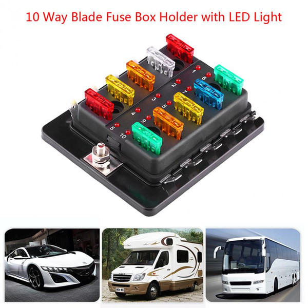 Freeshipping 10 Way Blade Fuse Box Circuit Blade Fuse Box Block Holder With LED Warning Light Kit For Car Van Boat Marine Car-Styling