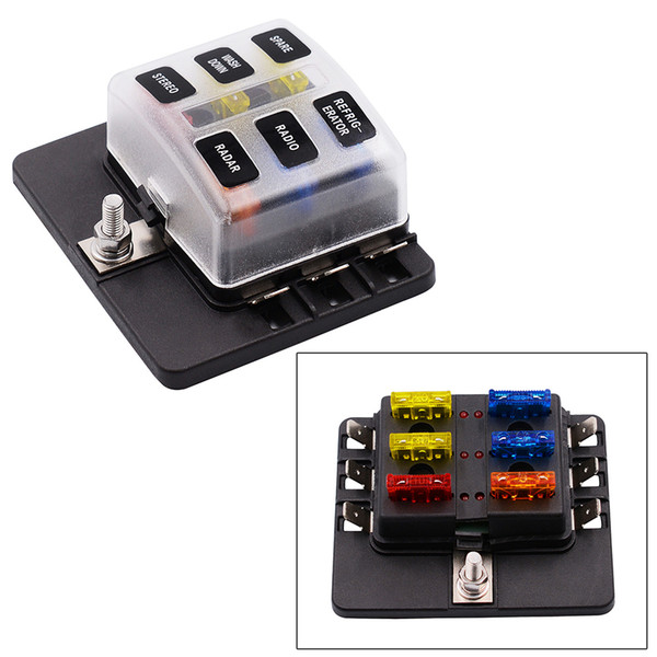 Freeshipping 6 Way Blade Fuse Box Holder with LED Warning Light Kit for Car Boat Marine Trike 12V 24V CY880-CN