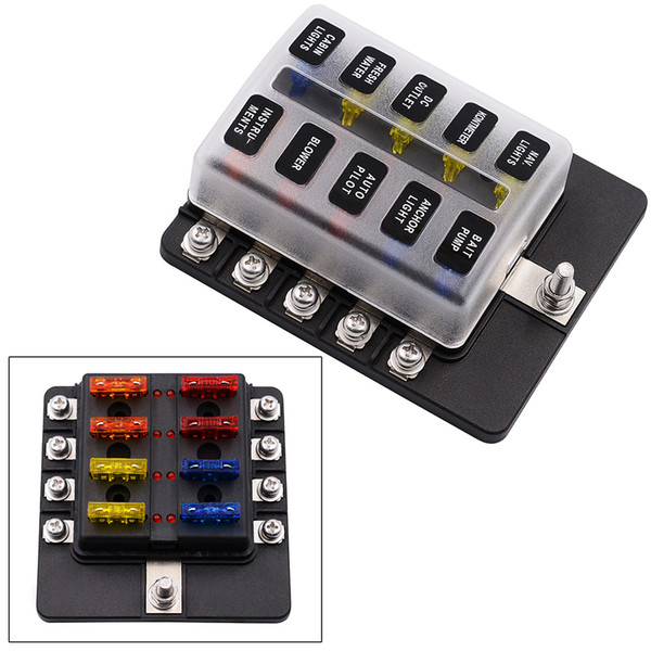 Freeshipping 10 Way Blade Fuse Box Holder with LED Warning Light Kit for Car Boat Marine Trike 12V 24V CY886-CN