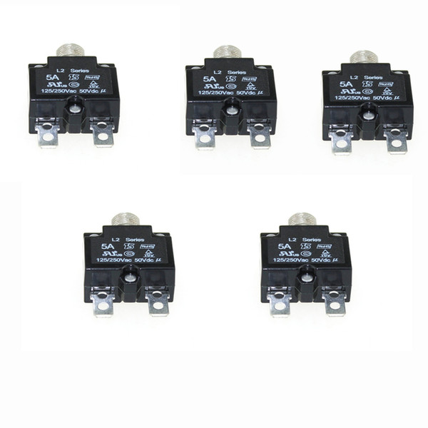 5 pcs Circuit Breakers with manual reset DC 50V AC125-250V with Quick Connect Terminals 5A 10A 15A 20A 30A