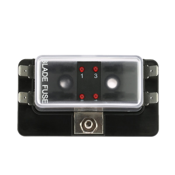 Freeshipping 4 Way Blade Fuse Box Holder with LED Warning Light Kit for Car Boat Marine Trike 12V 24V