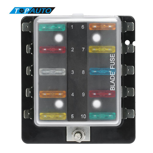 Freeshipping 10 Way Blade Fuse Box Holder with Plastic Cover M5 Stud Standard 6.3mm Spade Terminals for Car Boat Marine 12V 24V Maximum 32V