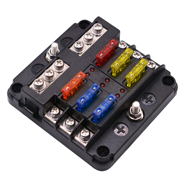 ST Blade Fuse Block with LED Warning Indicator Damp-Proof Cover - 6 circuits with negative bus Fuse Box for Car Boat Marine RV Truck